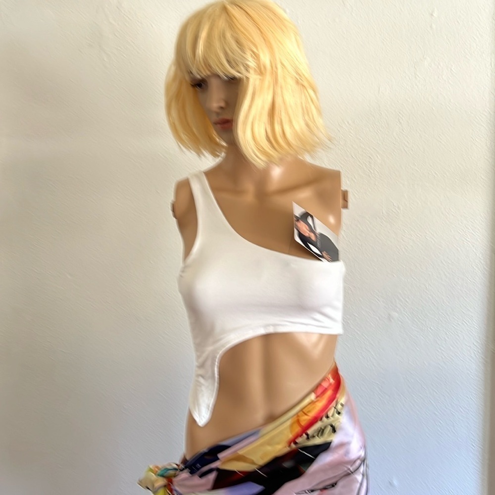 Naked Wardrobe White Smooth Side One Shoulder CropTop Size S